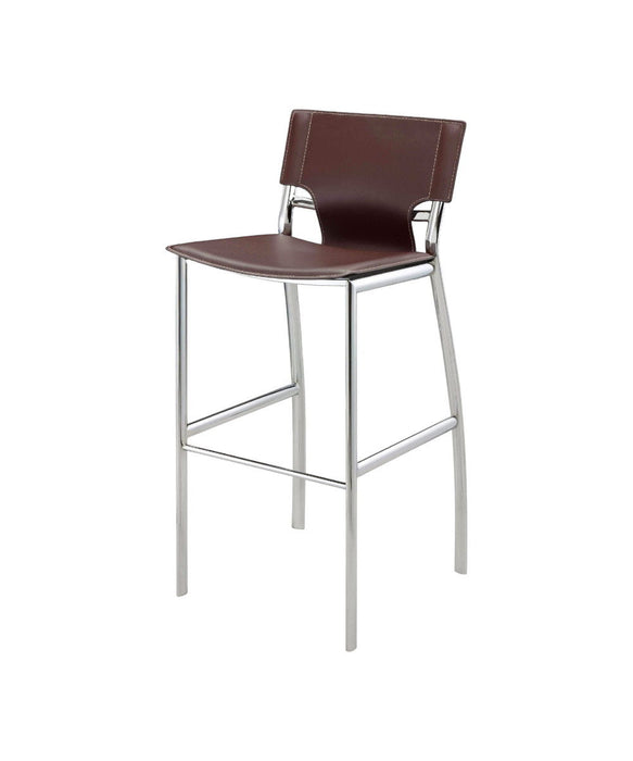 29" Contemporary Metal And Faux Leather Low Back Bar Height Bar Chairs (Set of 2) - Brown