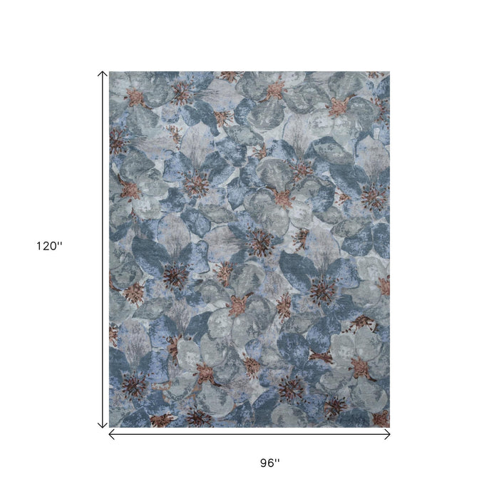 10' X 8' Abstract Hand Knotted Area Rug Genuine Wool Material - Blue
