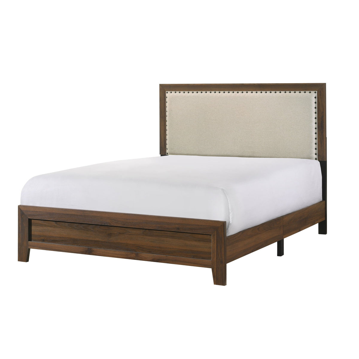 Panel Bed With Fabric Upholstered Tufted Nailhead Trim Headboard | Z ...