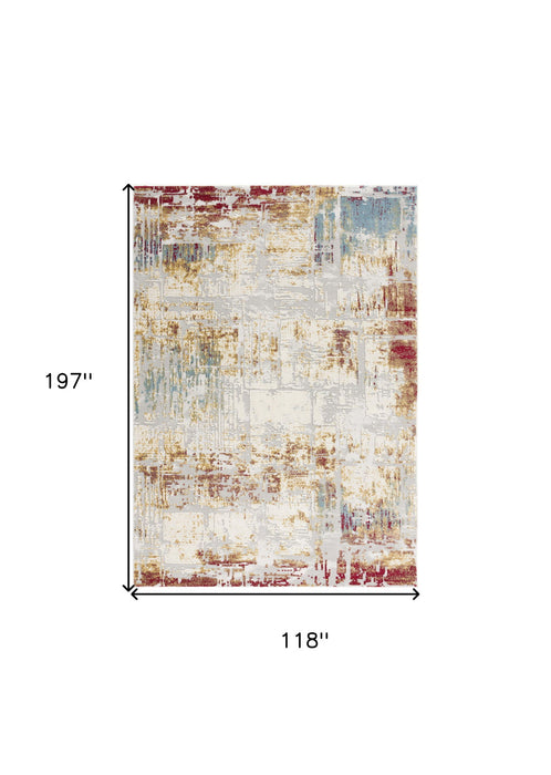 10' x 16' Abstract Washable Non Skid Area Rug - Red Blue And Ivory