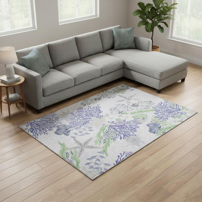 8' X 10' Geometric Washable Area Rug With UV Protection (645712) - Blue / Ivory / Lime Green