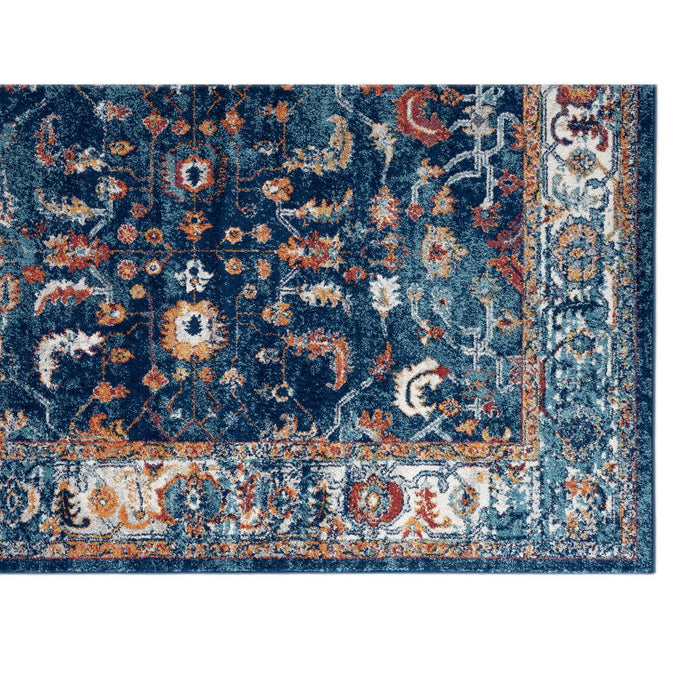 9' x 12' Oriental Power Loom Area Rug - Blue Rust And Orange