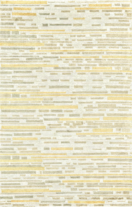 5' X 8' Striped Hand Knotted Area Rug (744158) - Ivory / Green / Yellow