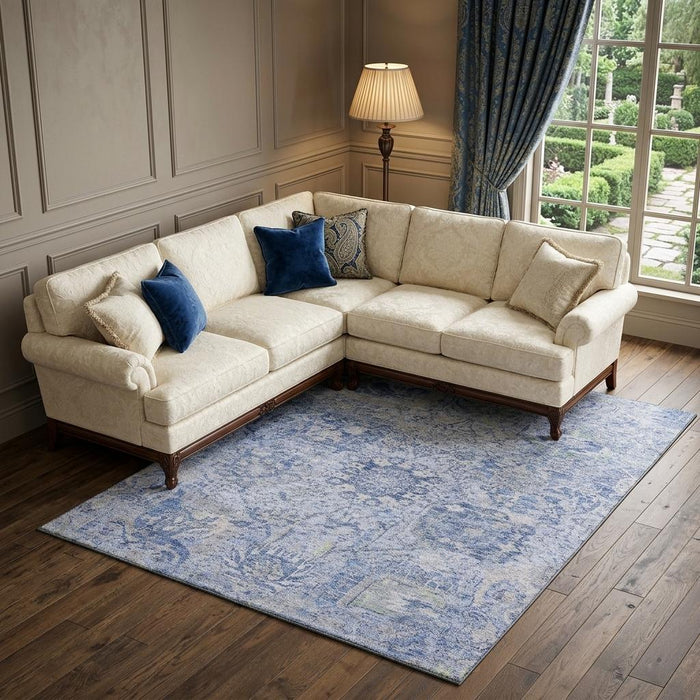 10' X 14' Damask Washable Area Rug With UV Protection (684346) - Sky Blue / Gray / Ivory