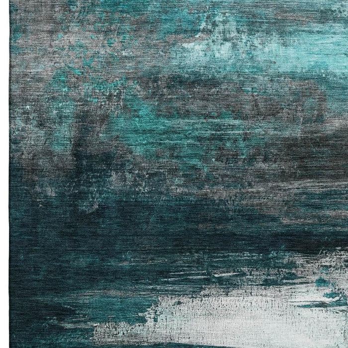 10' X 14' Abstract Washable Area Rug With UV Protection (714709) - Teal / Gray