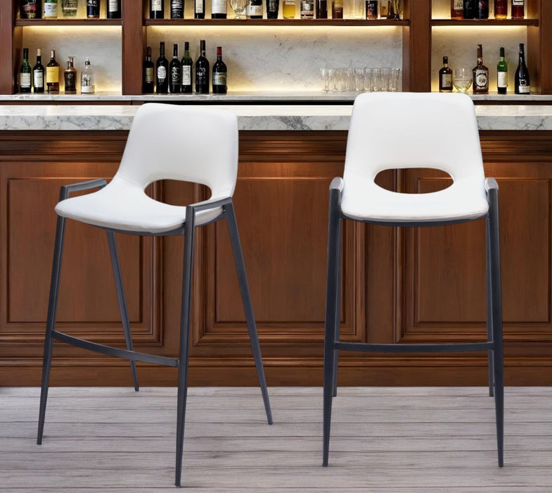 30" Faux Leather And Steel Low Back Bar Height Bar Chairs (Set of 2) - White / Black