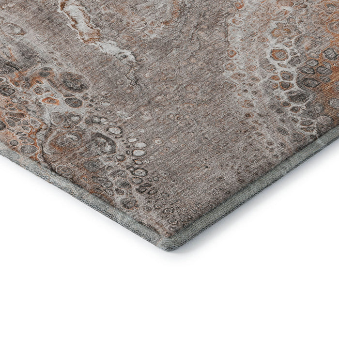 8' Abstract Washable Round Rug With UV Protection (650449) - Terra Cotta / Ivory / Gray