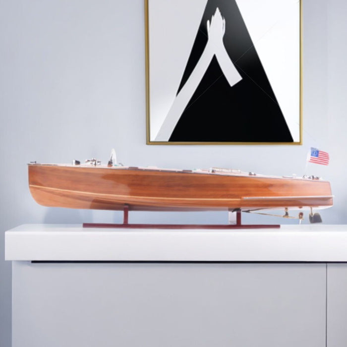 Hand Painted c1928 Chris Craft Triple Cockpit Large Model Boat - Brown