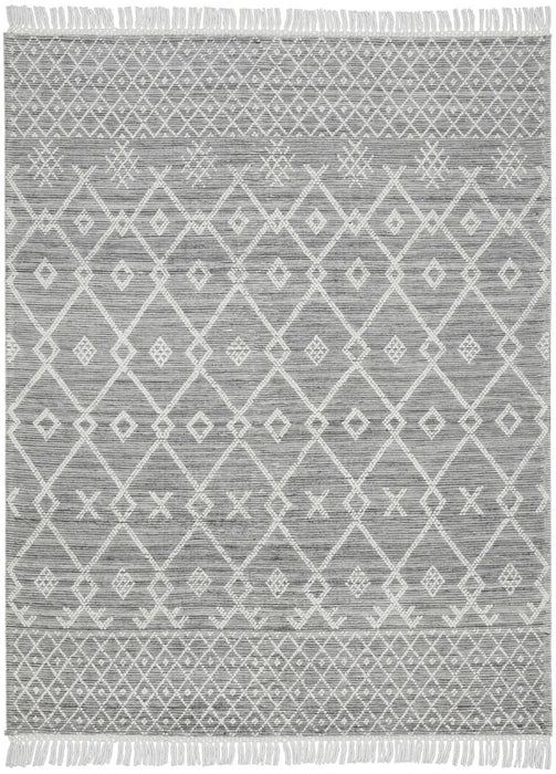 8' x 10.5' Geometric Hand Woven Area Rug With Fringe - Gray And Ivory