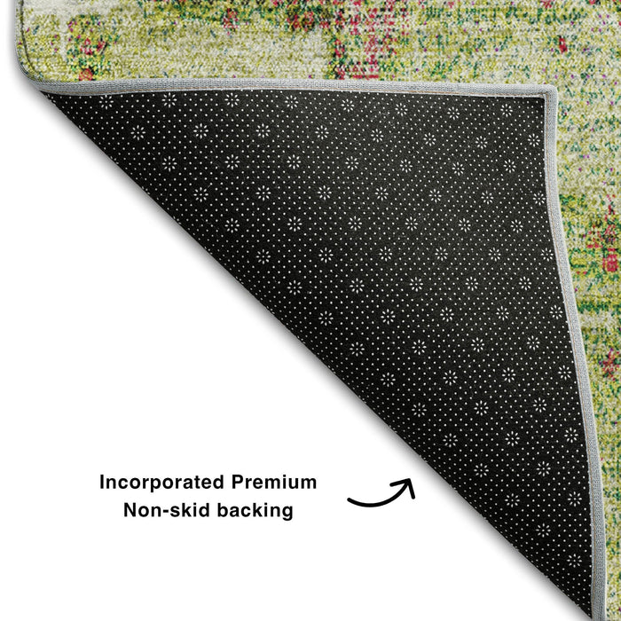 10' X 14' Abstract Washable Area Rug With UV Protection (678011) - Lime Green / Pink / Yellow