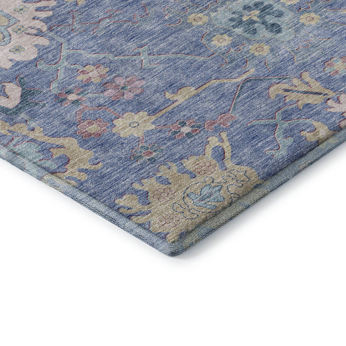 10' X 14' Floral Washable Area Rug With UV Protection (686957) - Blue / Blush / Gold