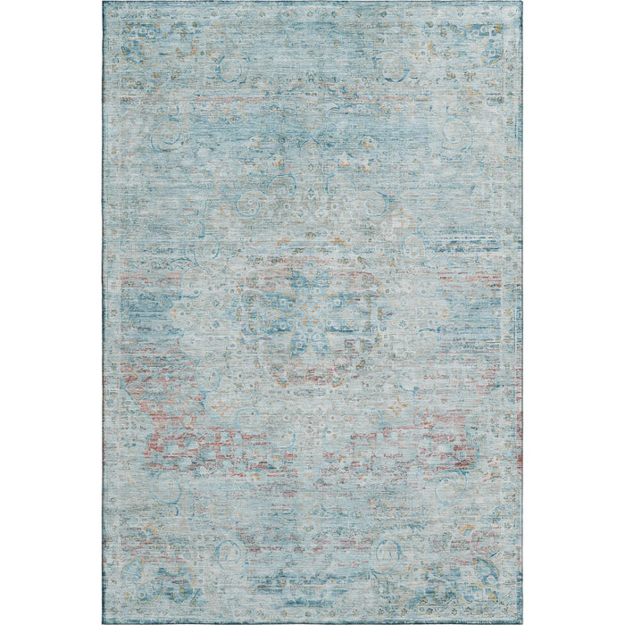 10' X 14' Floral Medallion Washable Area Rug With UV Protection (695582) - Sky Blue / Teal / Blush