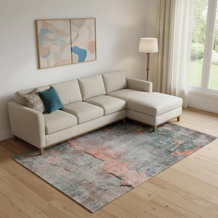 10' X 14' Abstract Washable Area Rug With UV Protection (701147) - Coral / Gray / Silver