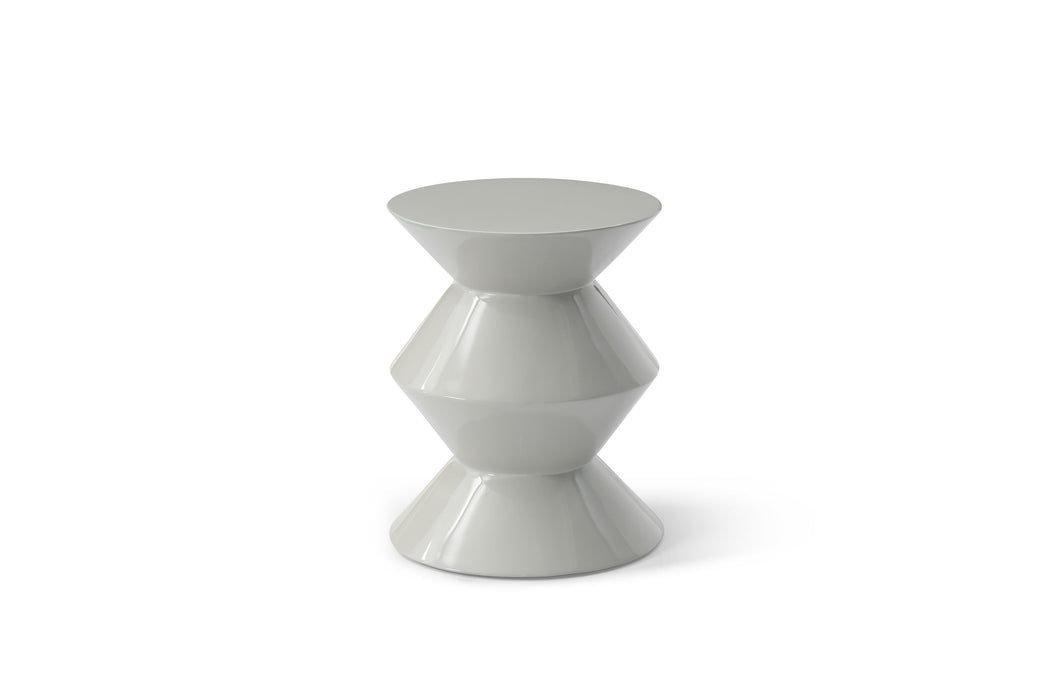 Wood Round Top Geo Pedestal End Table - Light Gray