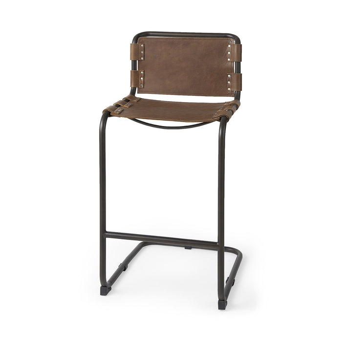 Leather And Steel Bar Chair - Brown