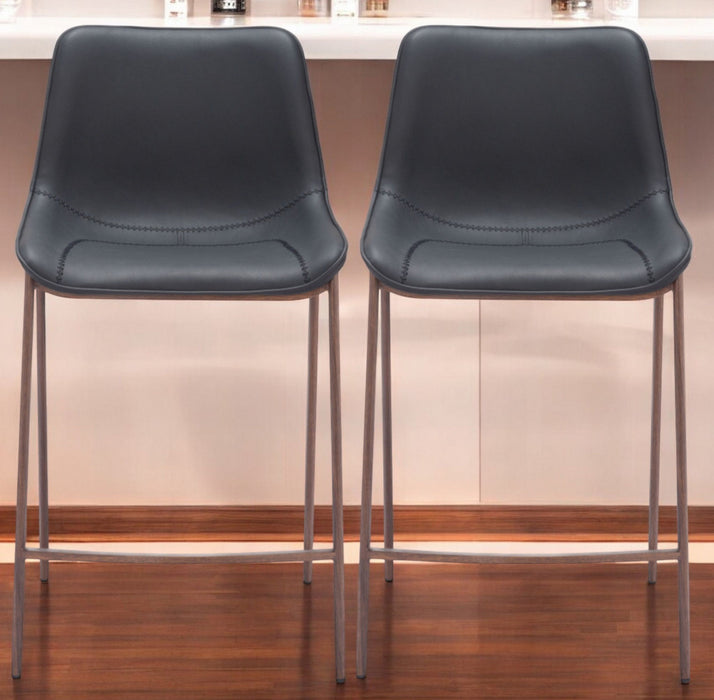 30" Faux Leather And Steel Bar Height Bar Chairs (Set of 2) - Black / Brown