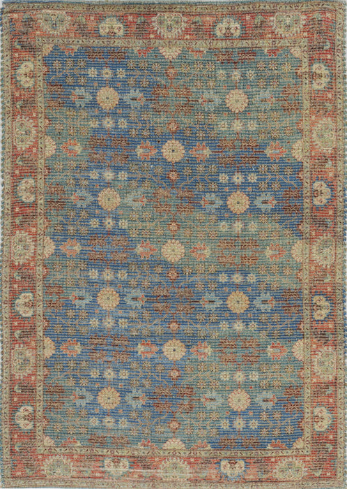 7' x 9' Floral Medallion Hand Woven Area Rug - Blue And Red