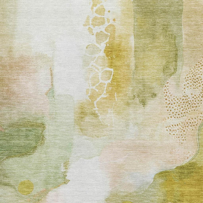 10' X 14' Abstract Washable Area Rug With UV Protection (714775) - Fern Green / Ivory