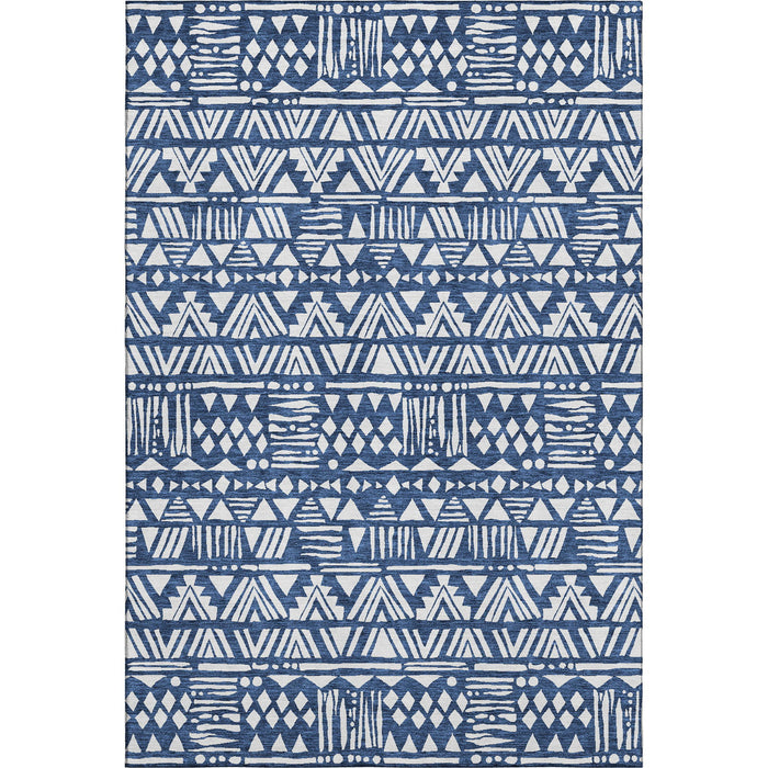 10' X 14' Southwestern Washable Area Rug With UV Protection (672128) - Navy Blue / Ivory