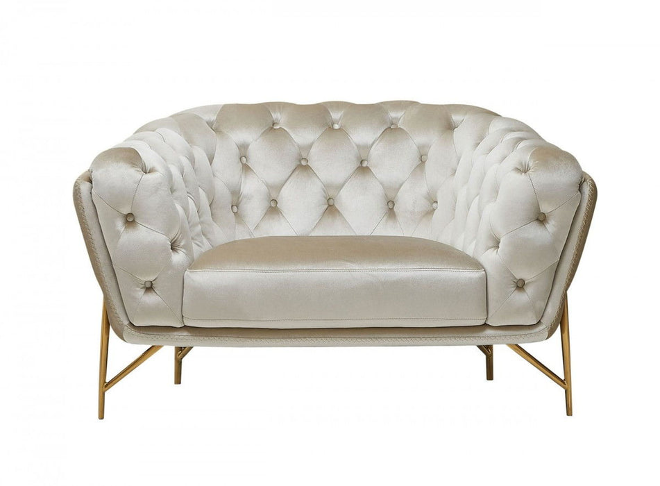 Velvet Tufted Arm Chair - Beige And Gold