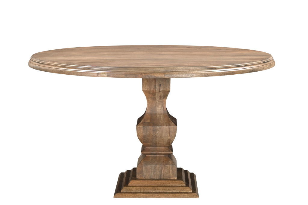 54" Solid Wood Pedestal Base Round Top Dining Room Table - Brown
