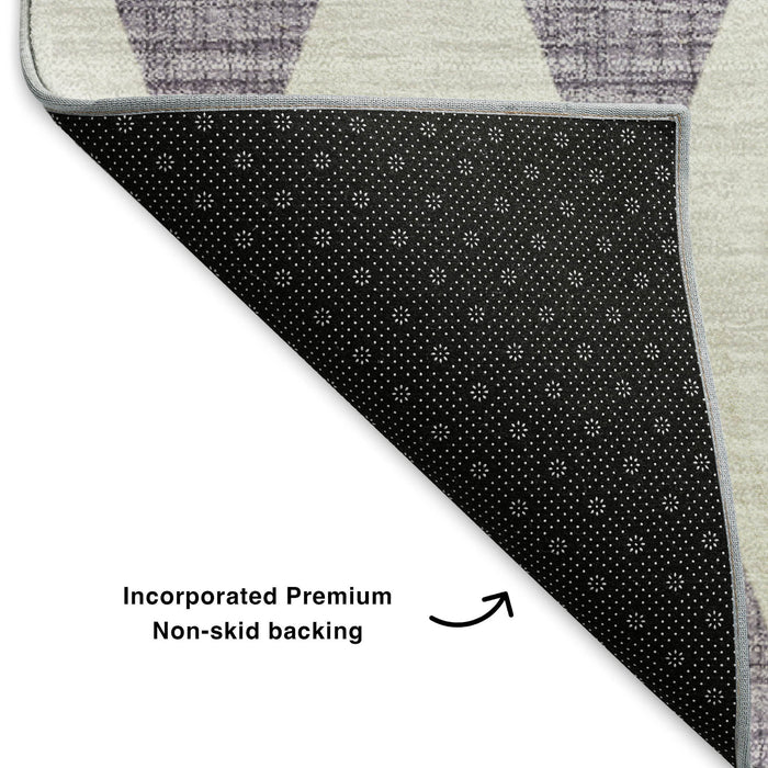 8' Diamond Washable Round Rug With UV Protection (650095) - Purple / Ivory