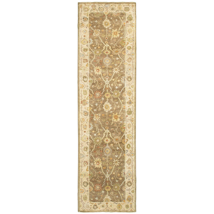 10' Wool Oriental Hand Knotted Runner Rug - Brown And Beige