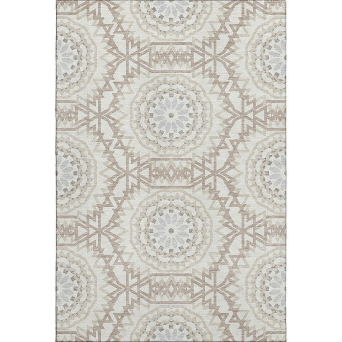 10' X 14' Geometric Washable Area Rug With UV Protection (652245) - Ivory / Gray