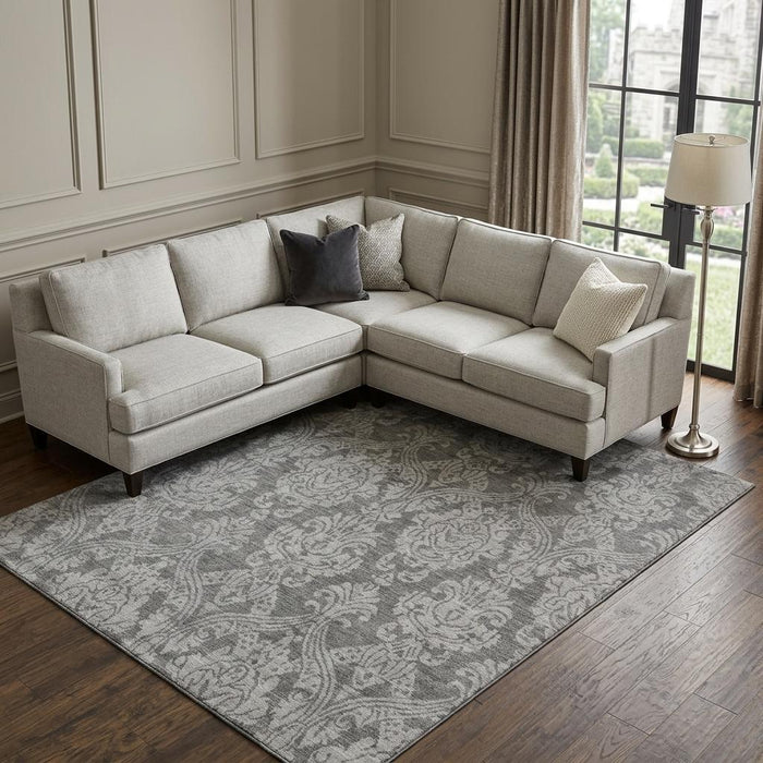 10' X 14' Damask Washable Area Rug With UV Protection (696368) - Gray / Silver