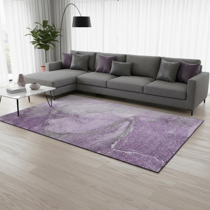 9' X 12' Abstract Washable Area Rug With UV Protection (647409) - Lilac / Ivory