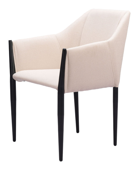 Upholstered Fabric Dining Arm Chairs (Set of 2) - Beige / Black