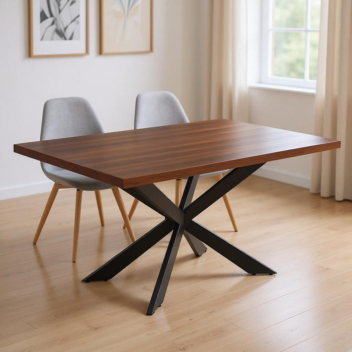 81" Wood And Metal Cross Leg Base Dining Table - Brown