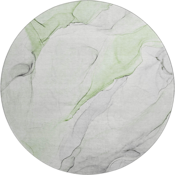 8' Abstract Washable Round Rug With UV Protection (647143) - Green / Ivory