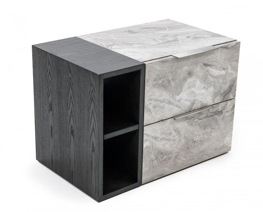 Contempo Faux Marble And Gray Two Drawer Nightstand - Gray