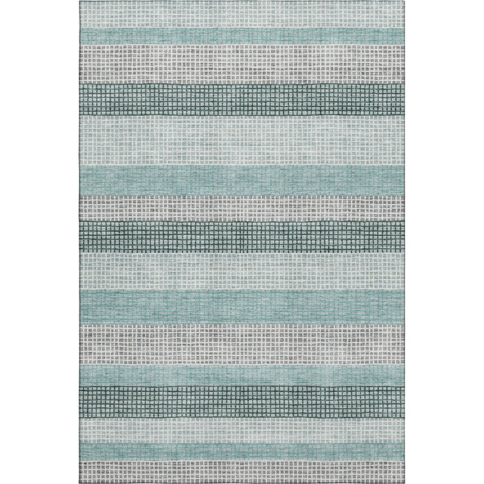 10' X 14' Striped Washable Area Rug With UV Protection (710795) - Teal / Ivory / Gray