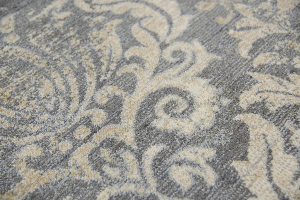9' X 12' New Zealand Lambs Wool Damask Hand Carved Handmade Area Rug (747491) - Dark Gray / Tan