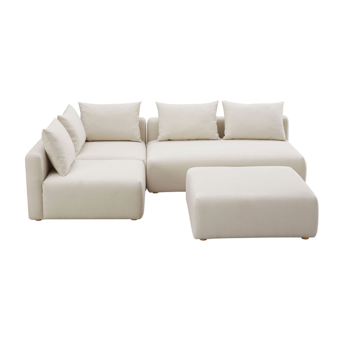 Hangover - 4-Piece Linen Modular Chaise Sectional - Cream