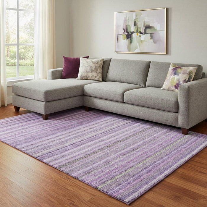 8' X 10' Striped Washable Area Rug With UV Protection (650810) - Purple / Gray