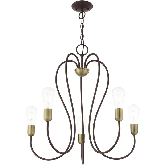 25'' Five-Light Dimmable Chandelier With Shades - Bronze