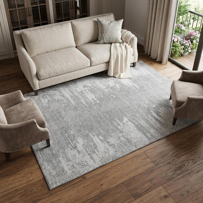 10' X 14' Abstract Washable Area Rug With UV Protection (656993) - Silver / Gray