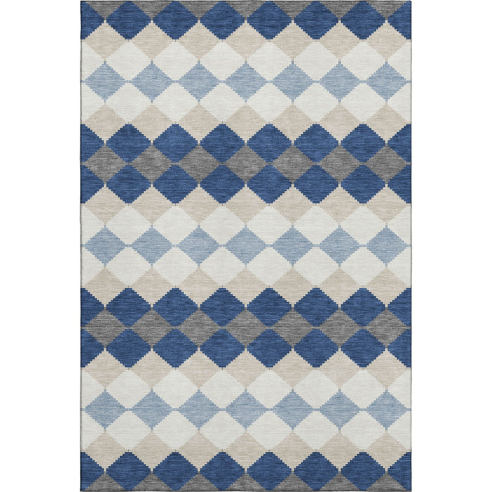 10' X 14' Geometric Washable Area Rug With UV Protection (679078) - Navy Blue / Ivory / Gray