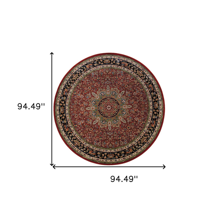 8' Oriental Round Rug - Red And Blue