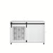 Giga white dog crate with sliding barn door, side access, lockable wheels, suited for small to medium dogs, sturdy cage design