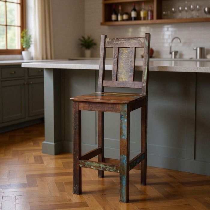 Solid Wood Bar Height Bar Chair - Dark Brown