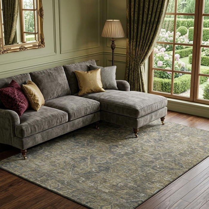 10' X 14' Medallion Distressed Washable Area Rug With UV Protection (649738) - Chocolate / Gray