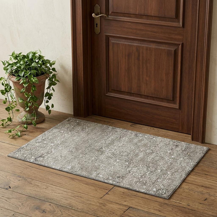 3' X 5' Floral Medallion Distressed Washable Area Rug With UV Protection (644205) - Stone / Coffee
