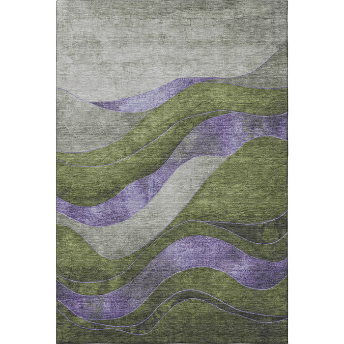 10' X 14' Abstract Washable Area Rug With UV Protection (707143) - Olive Green / Purple