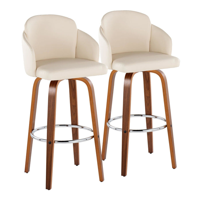 Dahlia - Contemporary Fixed-Height Barstool (Set of 2) - Walnut Wood, Chrome Footrest