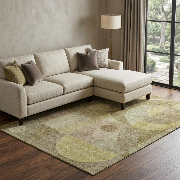 10' X 14' Abstract Geometric Washable Area Rug With UV Protection (684828) - Wheat / Beige / Gold