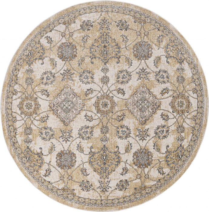 9' Round Wool Floral Vines Area Rug - Ivory